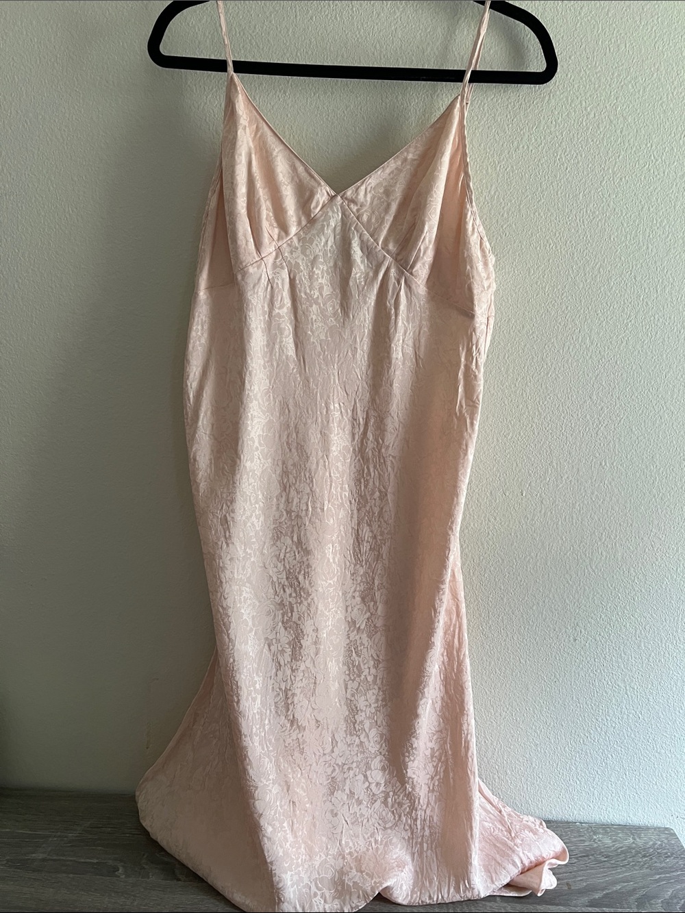 Vintage August 100% Silk Pink Lace Slip Dress Spaghetti Strap Midi Nightgown L